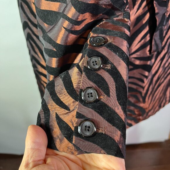 UBU Size M Zebra Stripe Flocked Jacket Button-Front Brown Black - Picture 6 of 14
